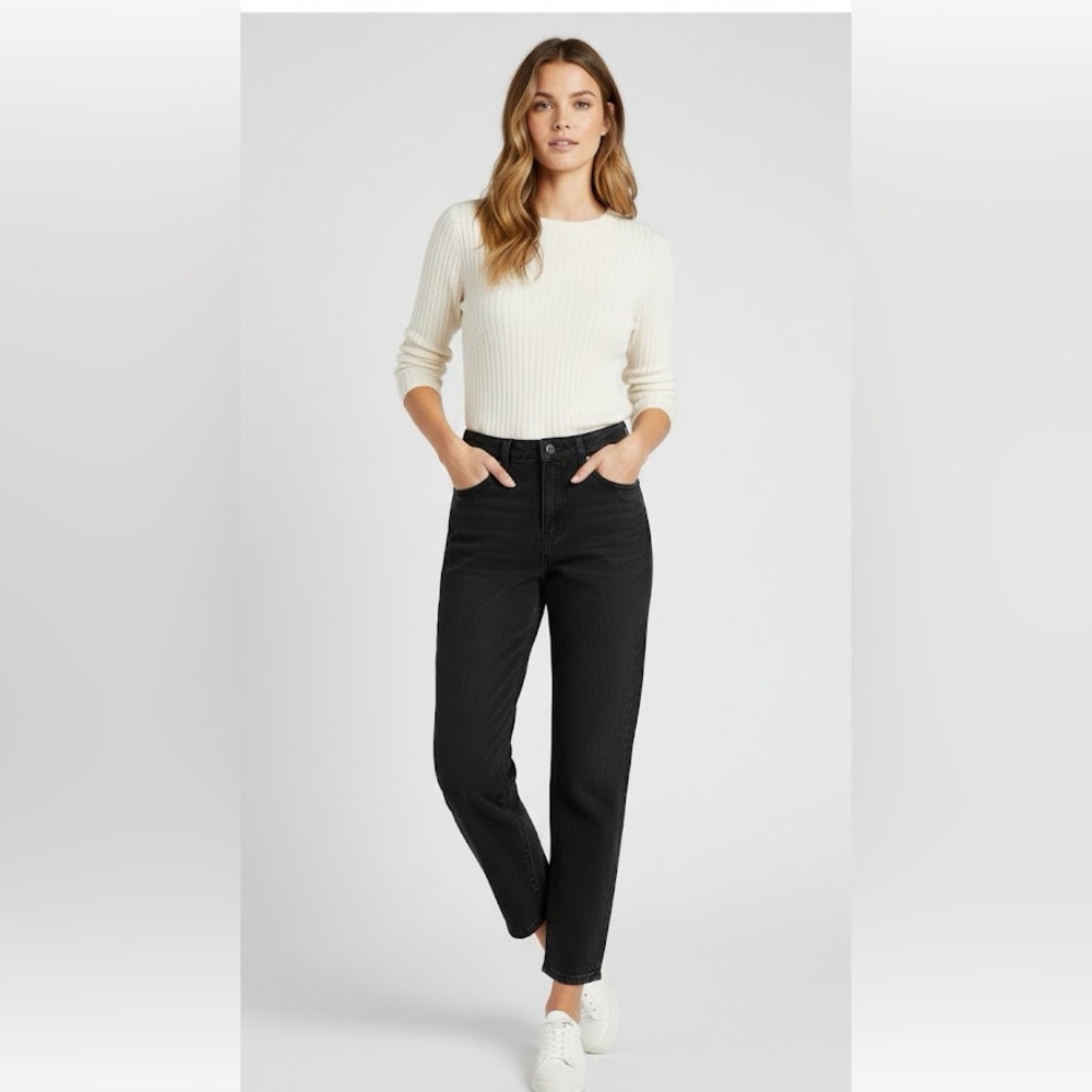 Time and tru women barrel wash black jean curve ankle tapers high waist pant 20